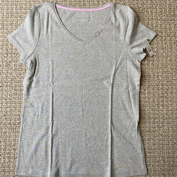 Talbots Short Sleeve V-Neck Tee - Heather Grey - Picture 3 of 4
